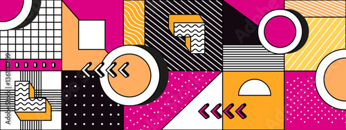 colorful geometric shapes composition in modern memphis art style vector illustration
