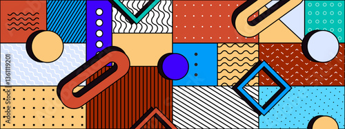 colorful abstract design with memphis geometric shapes and patterns vector illustration