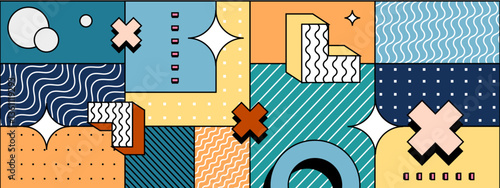 colorful abstract design with memphis geometric shapes and patterns vector illustration