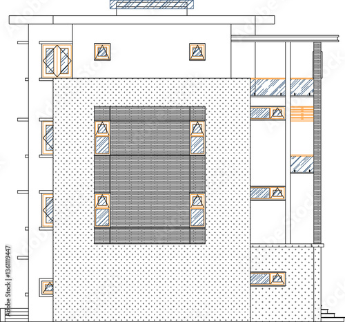 silhouette design vector illustration sketch of architectural engineering drawing of section view of modern minimalist multi-storey office building