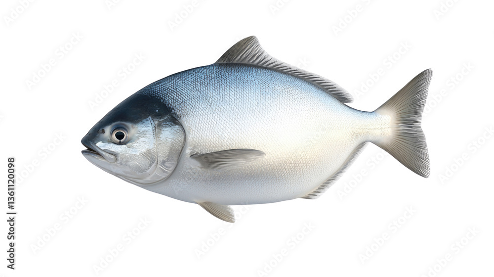 Naklejka premium Realistic 3D Illustration of a Single Fish with Silver and Blue Scales on a Transparent Background