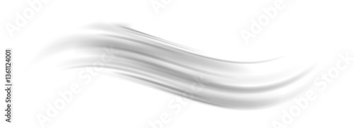 Grey wind line element. Light gris curve speed effect. Air stream flow wavy motion trace. Wind wave blowing concept. Swoosh and swirl stripe path design illustration. Vector grey swoosh form