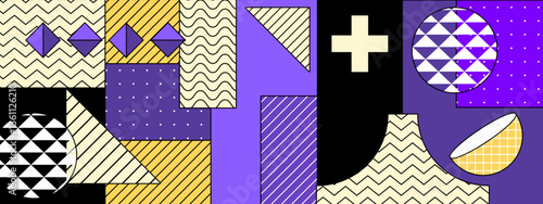 colorful geometric shapes composition in modern memphis art style vector illustration