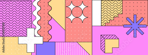 colorful geometric shapes composition in modern memphis art style vector illustration