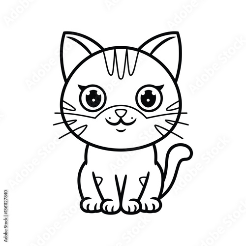 Cute cartoon kitten and puppy sitting together and smiling