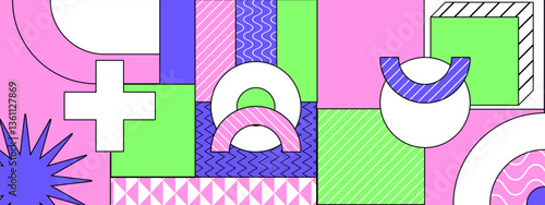 colorful memphis retro vibrant geometric abstract background with shapes and patterns vector illustration