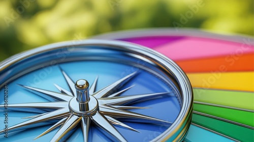 Colorful Compass Design with Vibrant Rainbow Spectrum Background