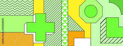 colorful geometric shapes composition in modern memphis art style vector illustration