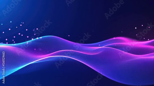 Abstract Neon Wave Background: Digital Art, Vibrant Hues, Glowing Particles