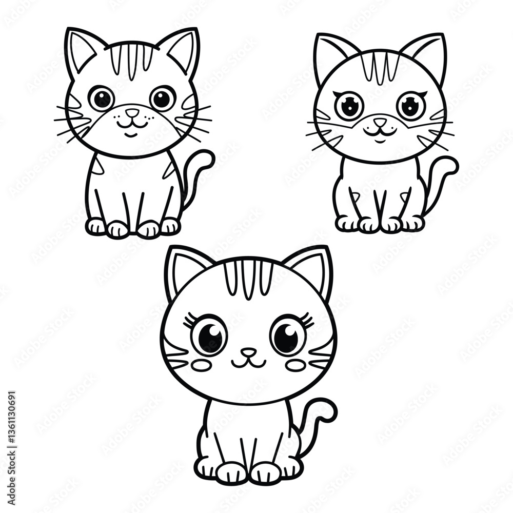 Set of funny cartoon cats in a cute and playful style Set of funny cartoon cats in a cute and playful style