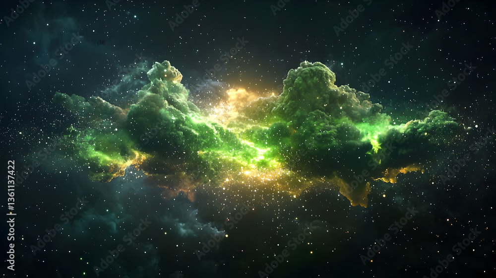 Green and Yellow Nebula in Dark Space Green and Yellow Nebula in Dark Space