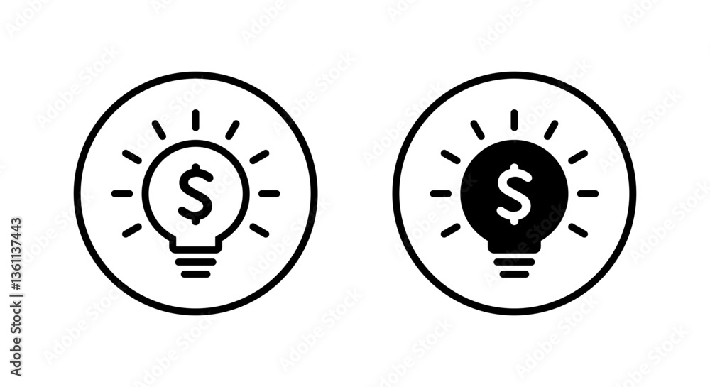 Light bulb dollar icon on circle line. Money idea sign symbol Light bulb dollar icon on circle line. Money idea sign symbol