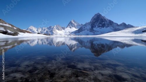 Wallpaper Mural Serene alpine lake reflecting snow-capped peaks (2) Torontodigital.ca