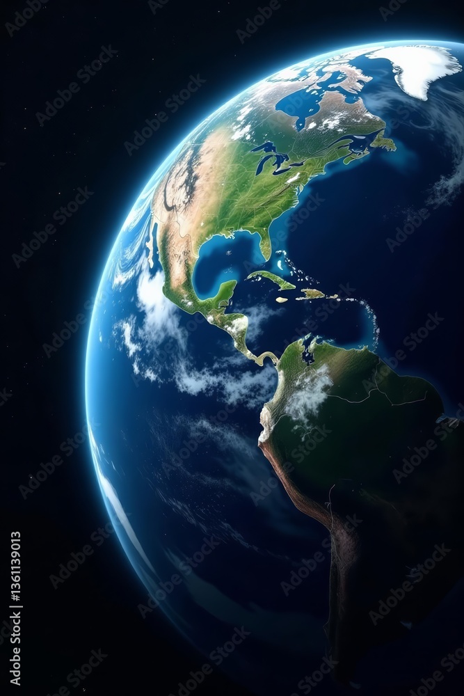 Fototapeta premium Earth viewed from space, natural beauty of planet against dark background, background, dark, planet