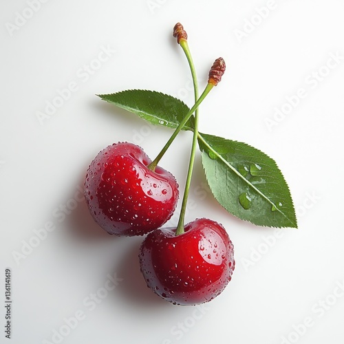 Wallpaper Mural Fresh, juicy cherries with leaves Torontodigital.ca