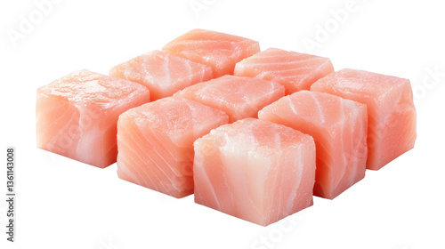 Wallpaper Mural Fresh Raw Fish Cubes on White Background for Culinary and Gastronomy Purposes in Cooking Dishes Torontodigital.ca