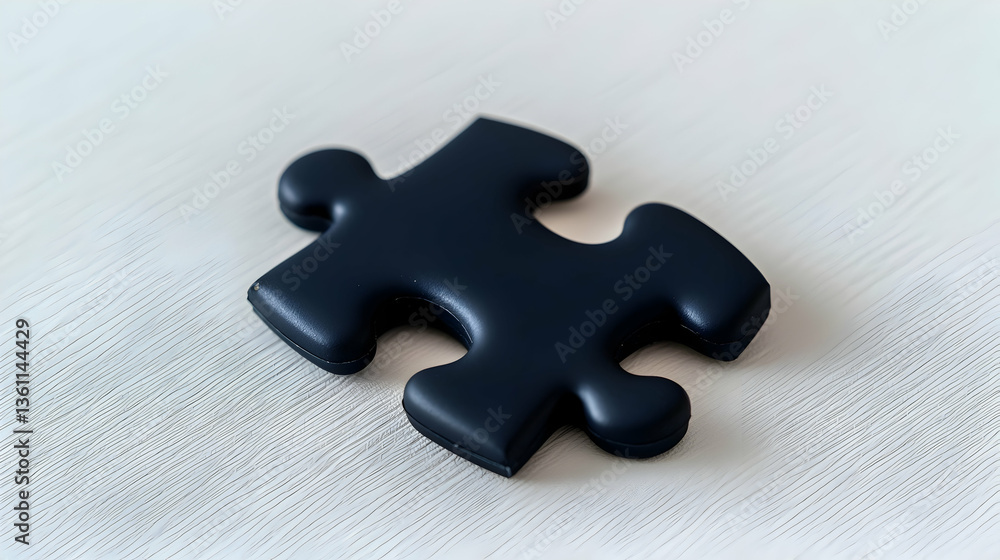 Fototapeta premium Single Black Puzzle Piece on White Textured Background