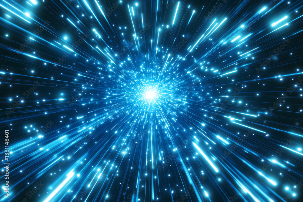 Naklejka premium Dynamic blue light burst with glowing particles