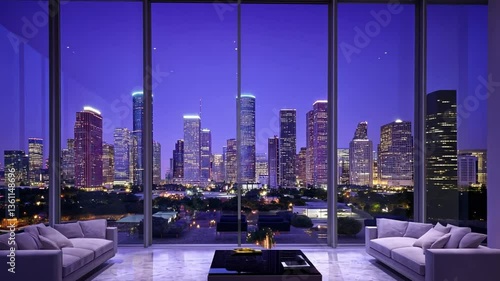 Houston Skyline Night View from Luxury Apartment