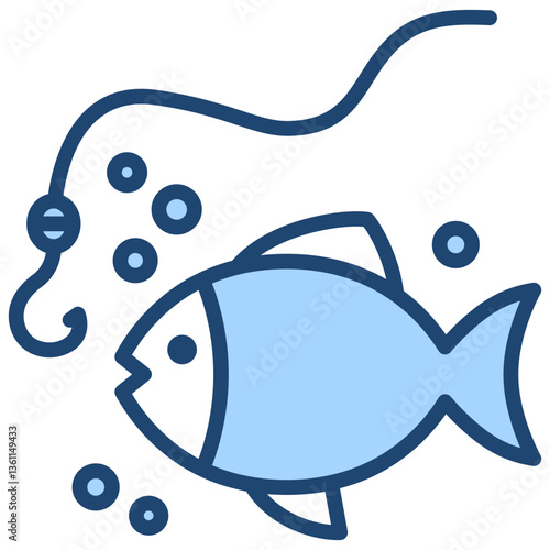 Fishing Icon Lineal Blue Style