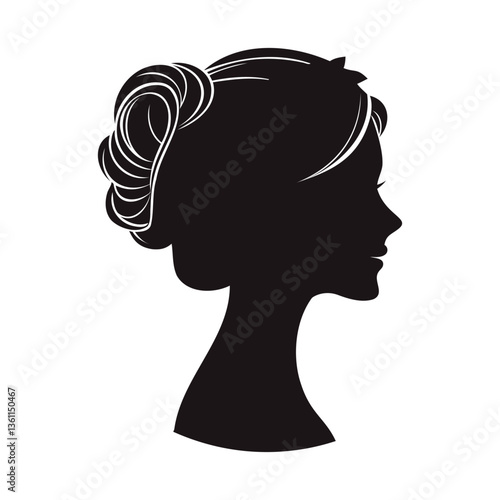 Woman with Elegant Updo Hairstyle, Silhouette Vector Illustration