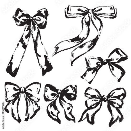 Bows elements vector set ink style