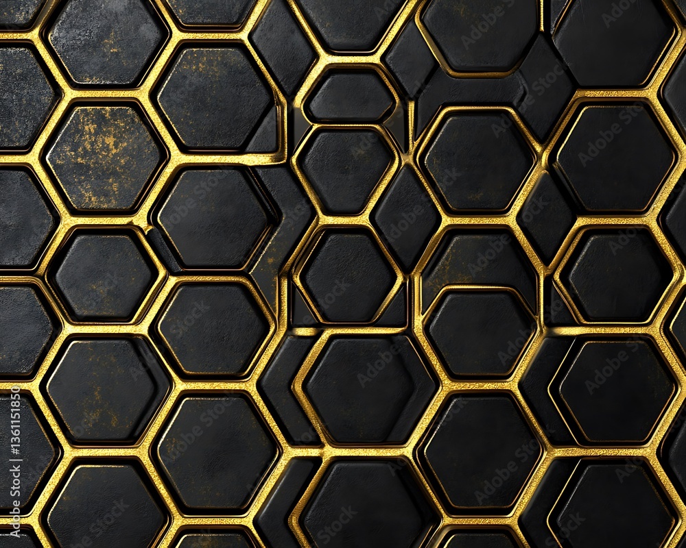 Black Hexagon Pattern with Gold. Black Hexagon Pattern with Gold.