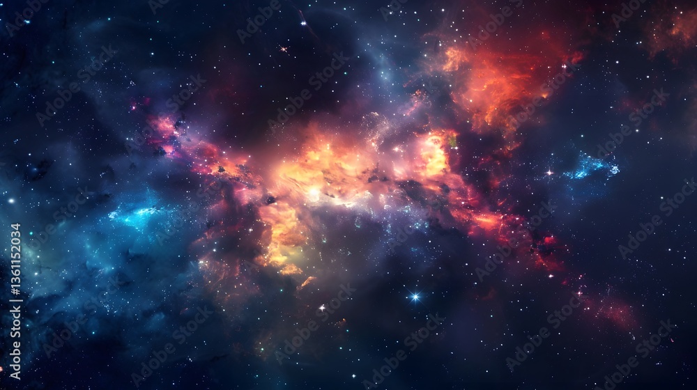 Fototapeta premium Captivating Cosmic Nebula with Glowing Stars and Abstract Celestial Designs in Deep Space Background