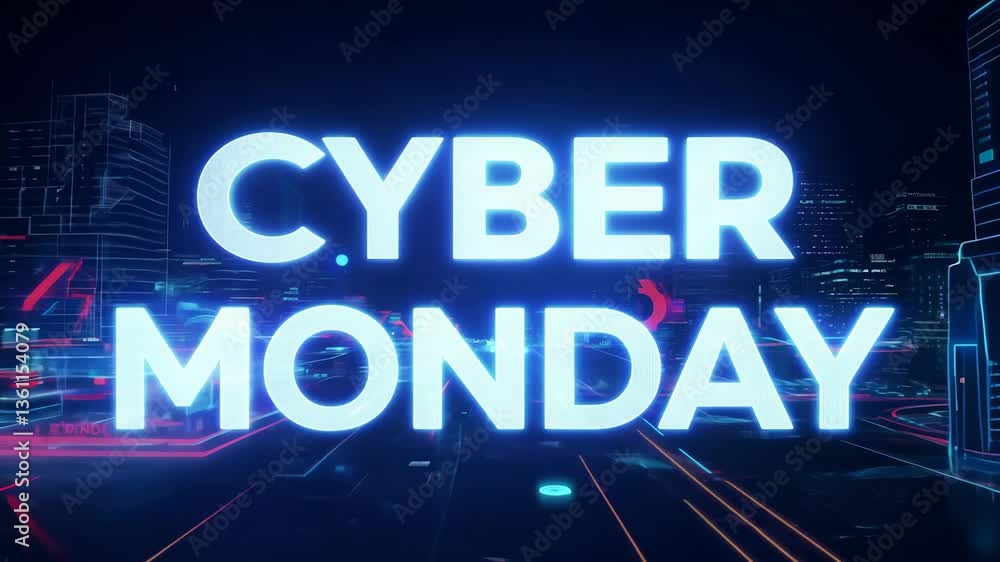 Cyber Monday Sale neon text animation with glowing effects for technology and online shopping promotions