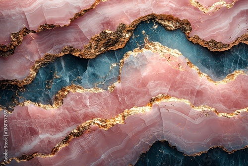 Elegant pink and blue agate stone background with intricate gold veins showcasing natural beauty, perfect for design and art projects