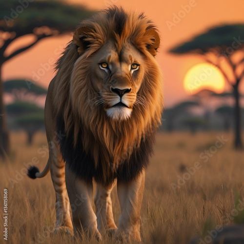 View of wild lion in nature