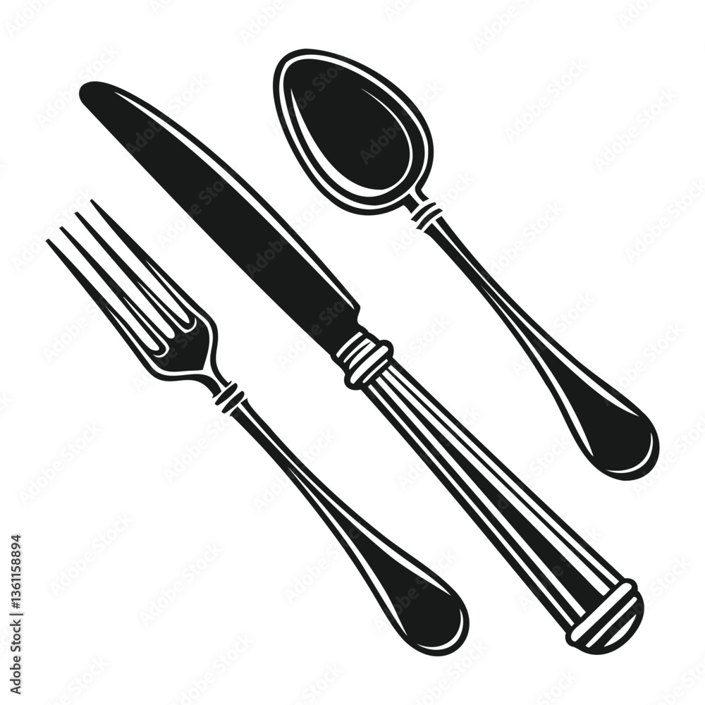 Cutlery Vector Illustration, Knife, Fork, and Spoon Set Cutlery Vector Illustration, Knife, Fork, and Spoon Set