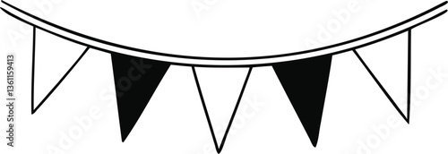 Garland with Triangle Flags Vector Illustration, Simple Outline Design