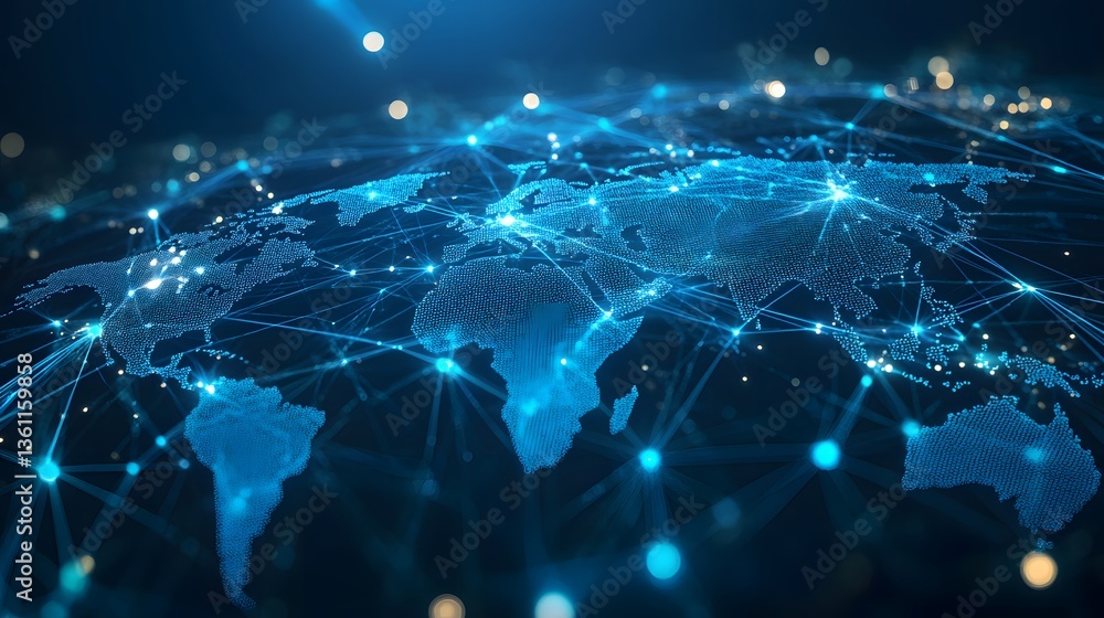 Obraz premium Global data visualization interactive world map digital analysis tech environment futuristic concept
