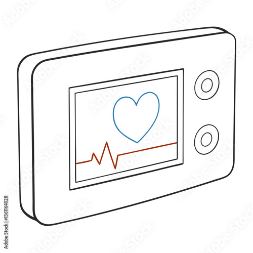 A reassuring heart rate monitor displaying a healthy heartbeat and steady rhythm, a simple line drawing showcasing medical technology.