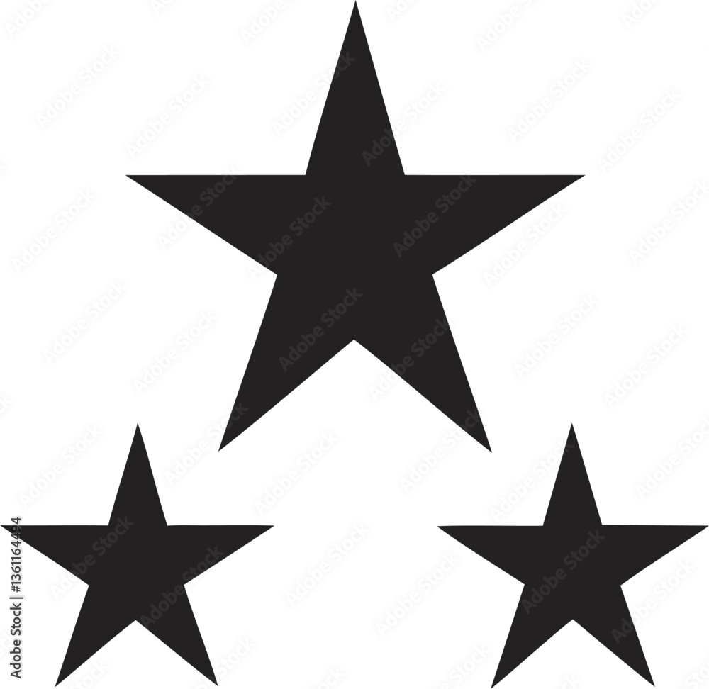 Three Stars Vector Illustration, Black Star Shapes Three Stars Vector Illustration, Black Star Shapes