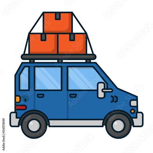 Illustration of Blue Car with Cargo Roof Rack
