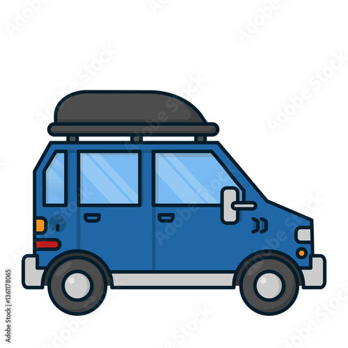 Cartoon Blue Car with Roof Rack