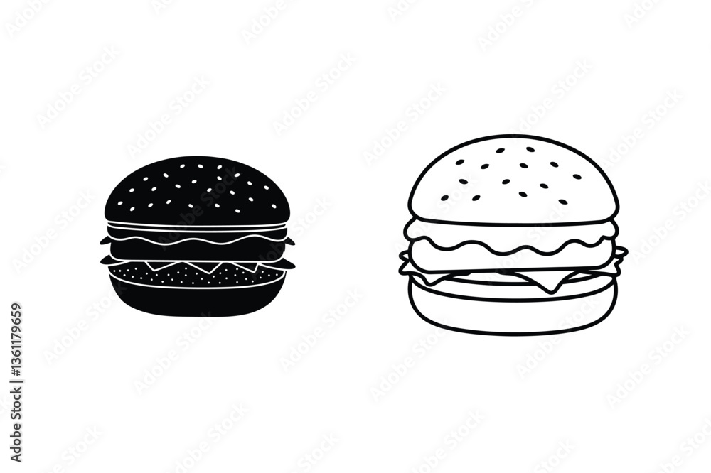 Hamburger Icons Black Silhouette and Line Art Design Hamburger Icons Black Silhouette and Line Art Design