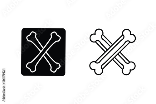 Crossbones Icon Set Simple, Black, Graphic, Design, Vector, Illustration, Skull, Bones, Pirate, Symb