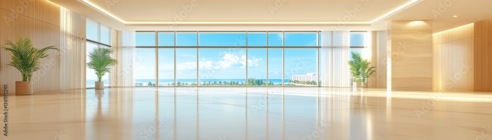 Fototapeta premium Stunning ocean view room with large window, a perfect getaway destination