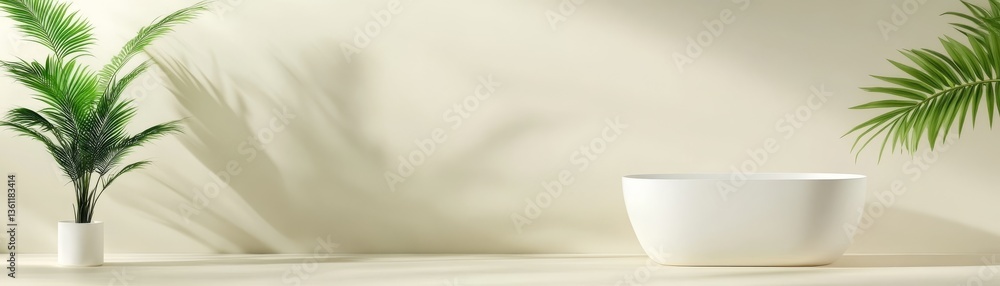 Obraz premium Minimalist home decor, a single plant in white pot for touch of greenery