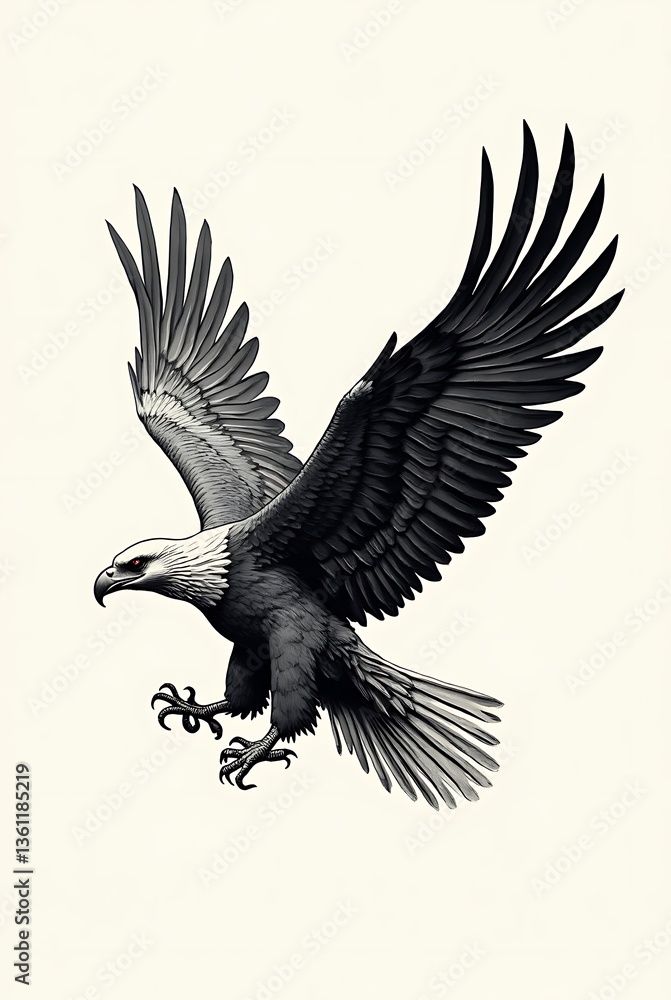 Fototapeta premium engraved_eagle_soaring_with_outstretched_wings_sharp_talons_and_bold_strokes_perfect_for_a_logotype