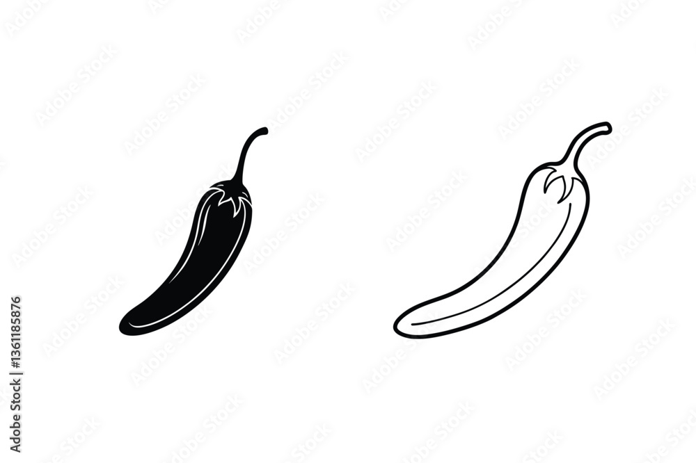 Spicy Jalapeo Pepper Icons Black, White, Vegetable, Silhouette, Design Spicy Jalapeo Pepper Icons Black, White, Vegetable, Silhouette, Design