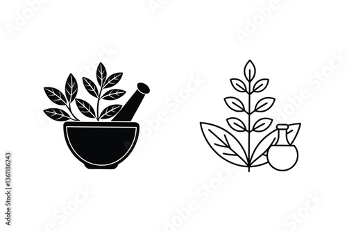 Herbal Medicine Mortar, Pestle, Plants, Leaves, Botanical, Extracts, Remedy, Nature, Healing, Wellie