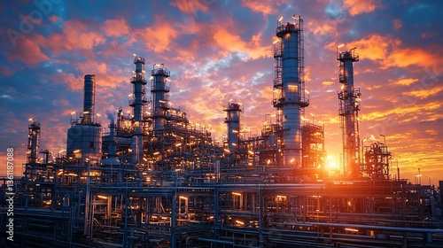 Wallpaper Mural Industrial refinery complex at sunset Torontodigital.ca