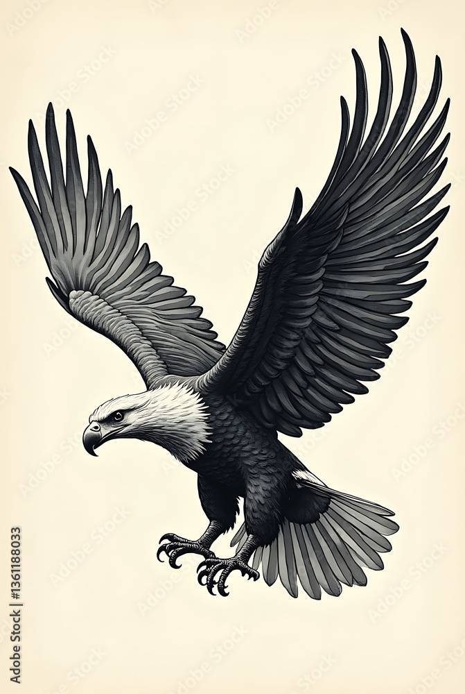 Obraz premium majestic_flying_eagle_mascot_in_an_engraving_style_detailed_line_work_with_vintage_etching