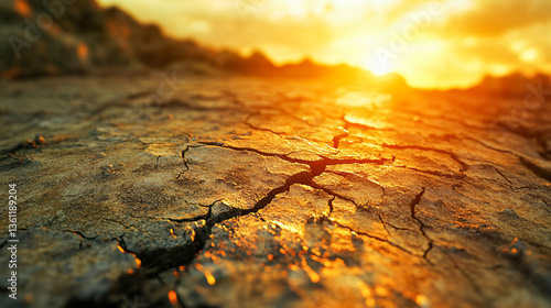 Surface of cracked dry earth highlighting drought
