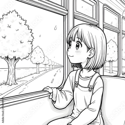 An illustration of a girl riding a bus
