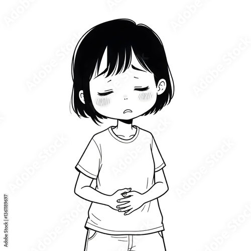 An illustration of a girl feeling hungry